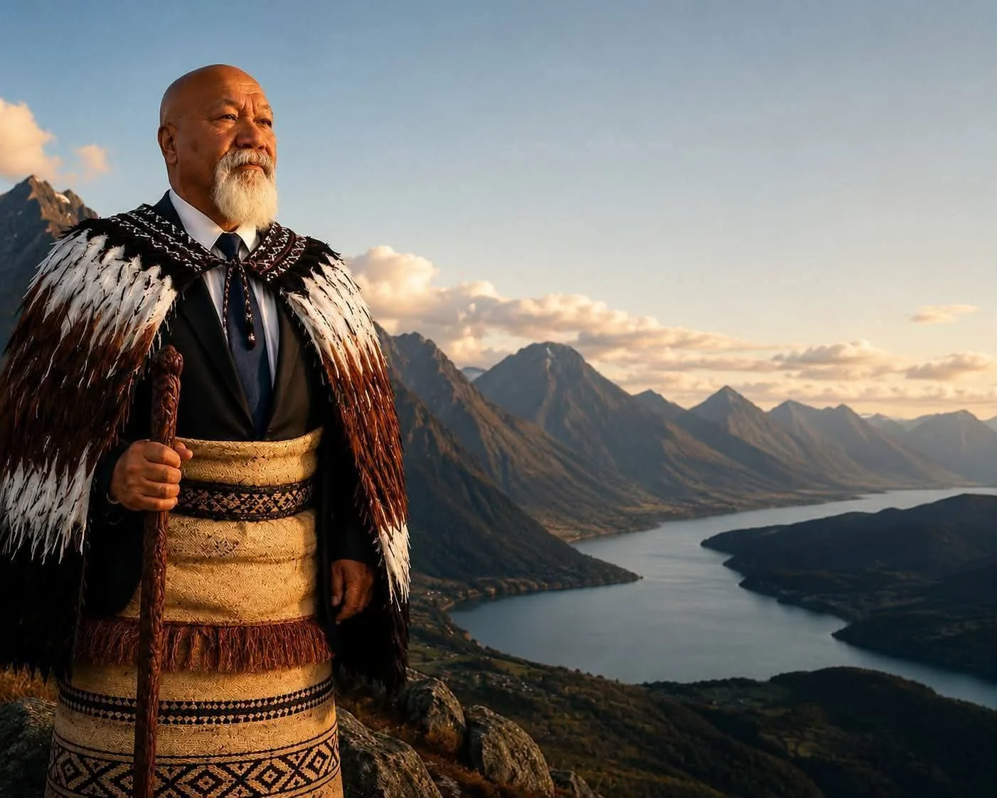 Alani Fisher Taione overlooking a mountain landscape