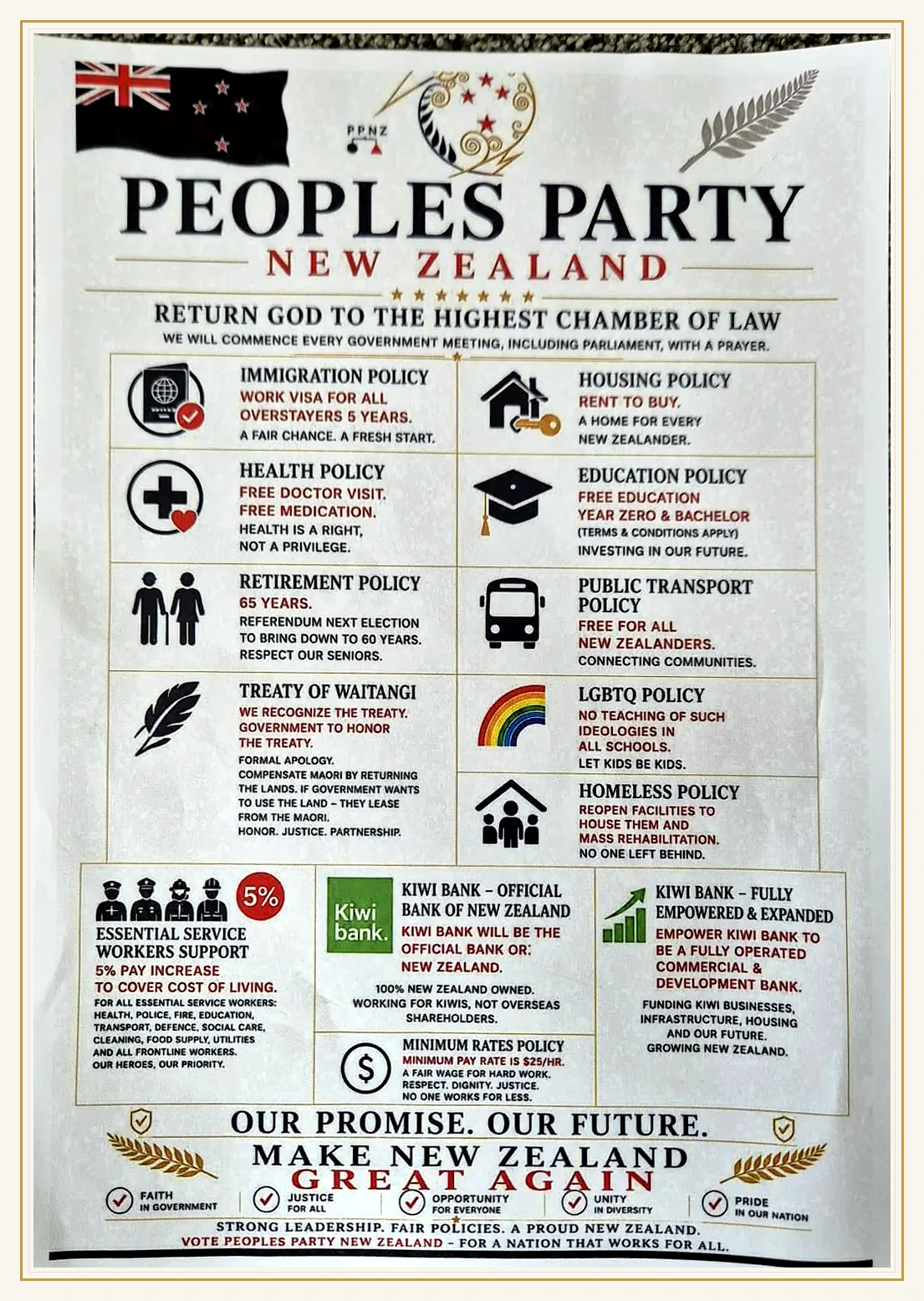 Original People's Party New Zealand policy agenda
